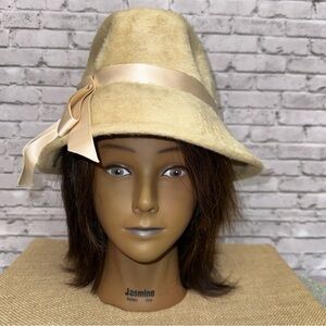 Selene Women's Size 22 Beige Hat with Ribbon Handmade in Italy